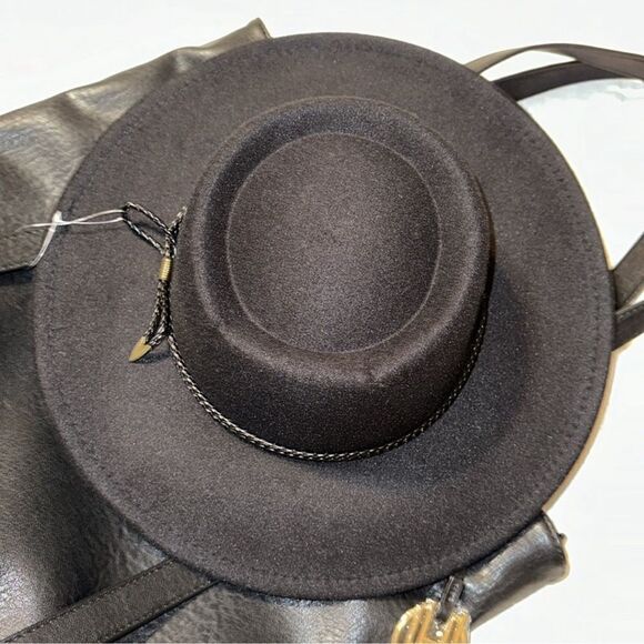 HOH Black 6181 Pleather Tote Bag and Black Fedora Hat Gift Set - Picture 16 of 16